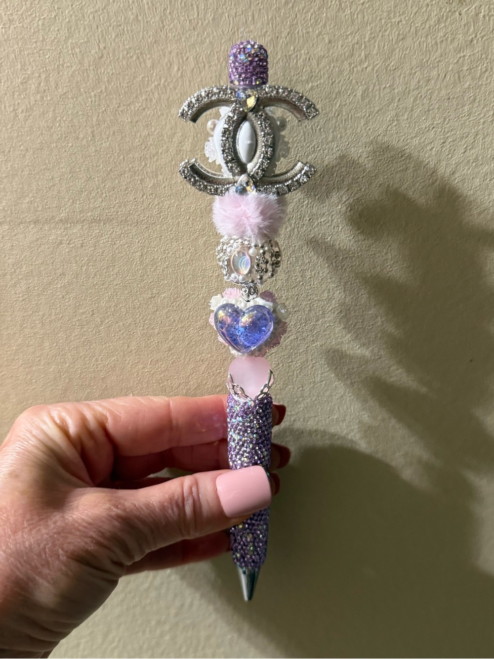 Decorative Pink & Purple Crystal Heart Pen
